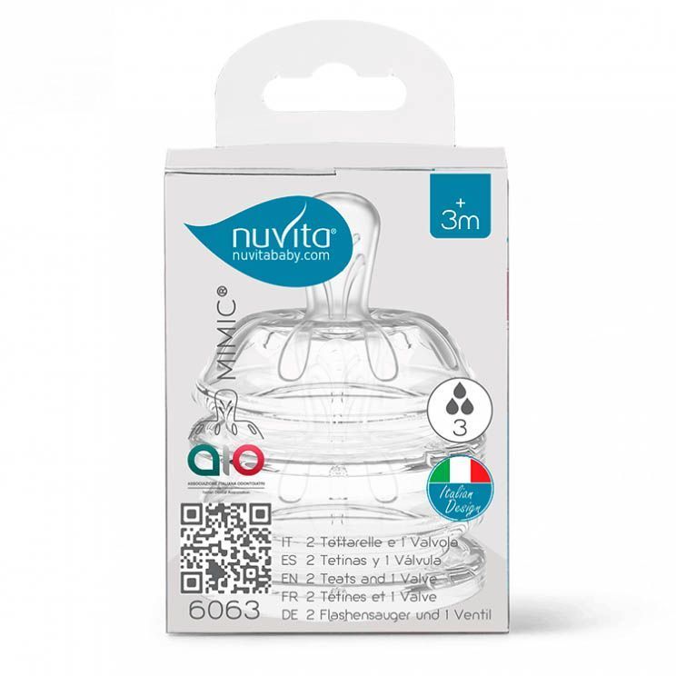 Соска для бутылочек Nuvita силиконовая 6063 Teats Flow 3, 2 шт NU-ALMB0012