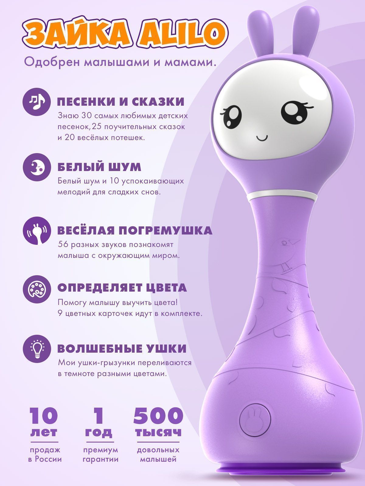 Интерактивная обучающая музыкальная игрушка Умный зайка alilo R1 c распознаванием цветов 60906