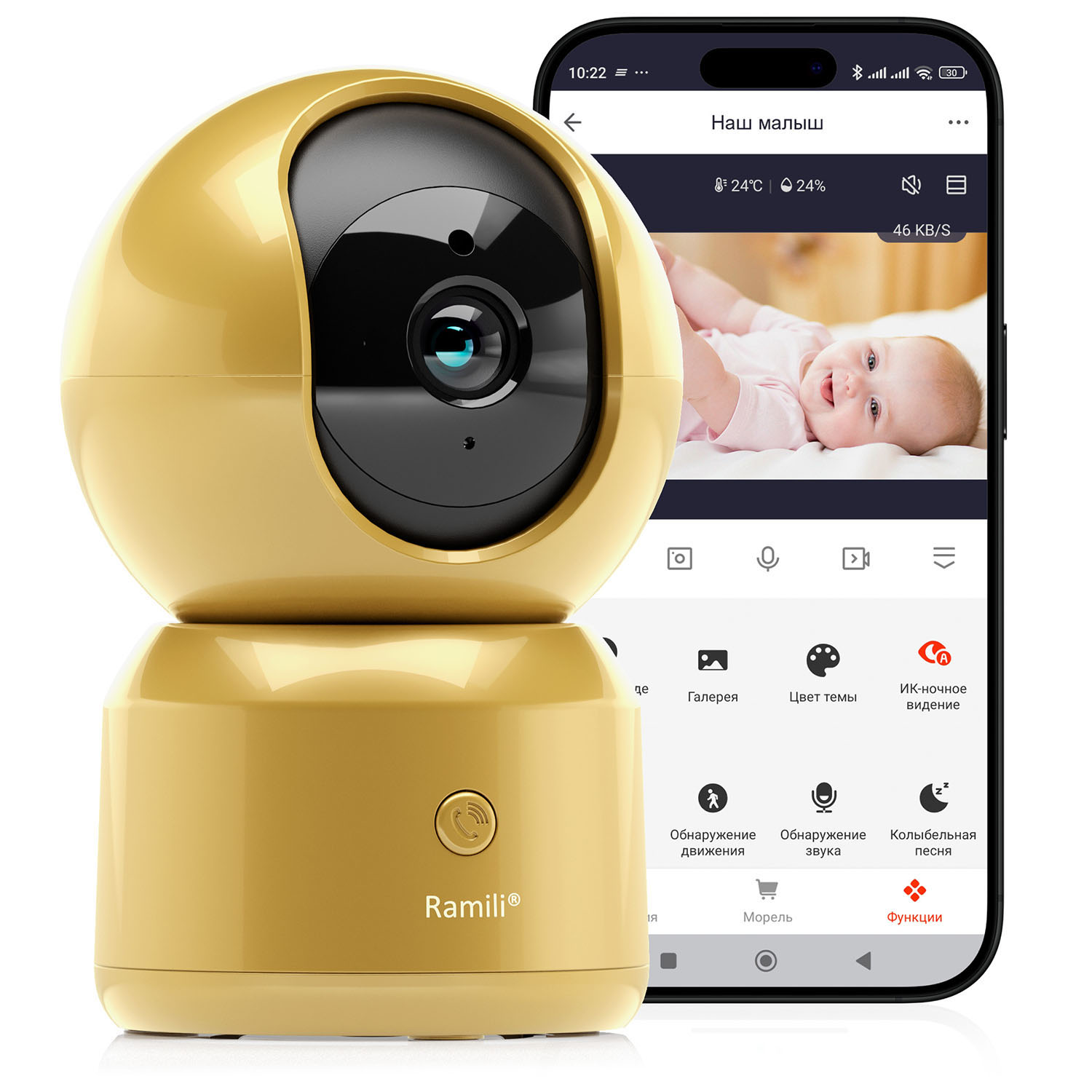 Видеоняня Ramili Baby Wi-Fi Full HD RV1500CGOLD
