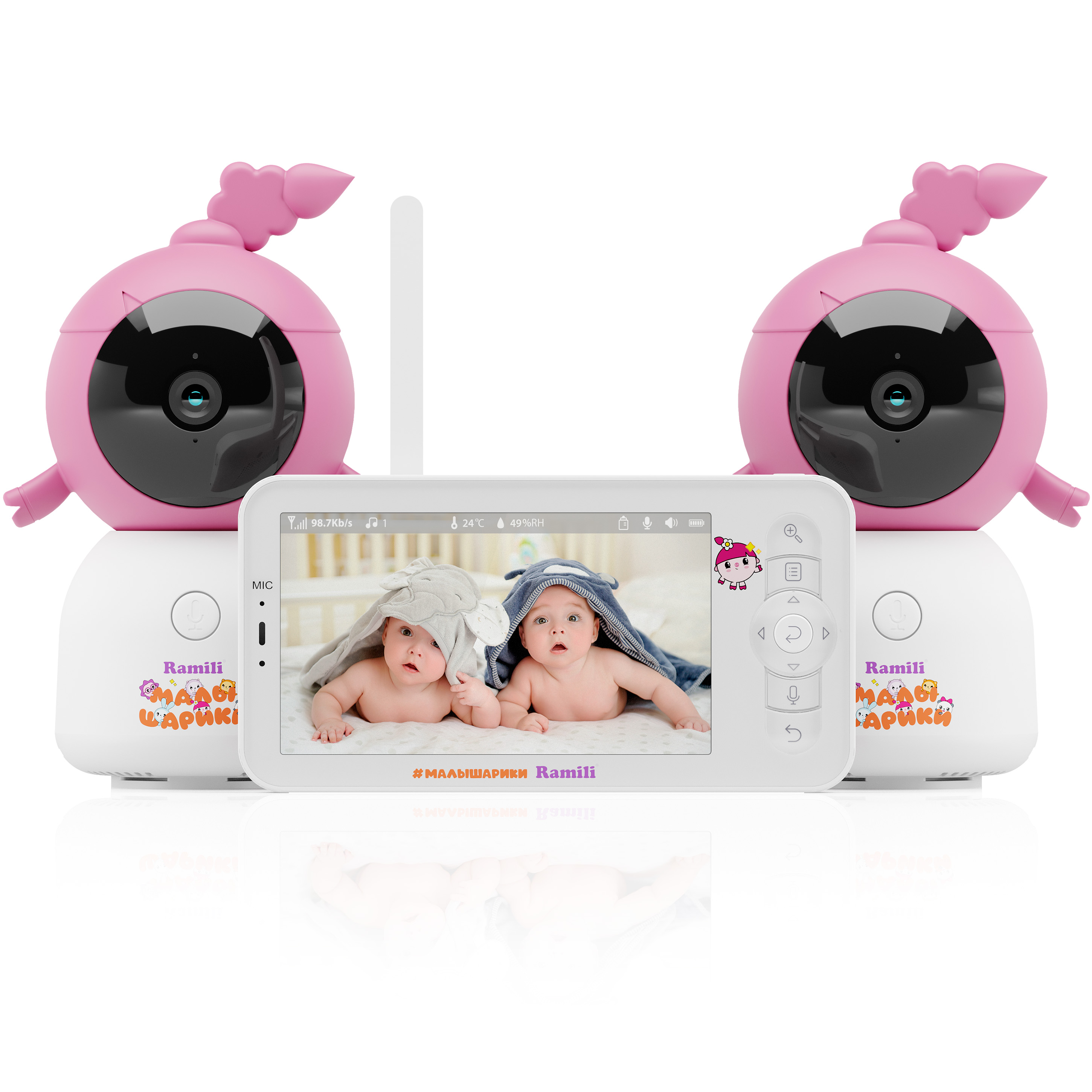 Видеоняня Ramili Baby Нюша, Малышарики, с креплениями (2 камеры в комплекте) RV100X2NUSHA
