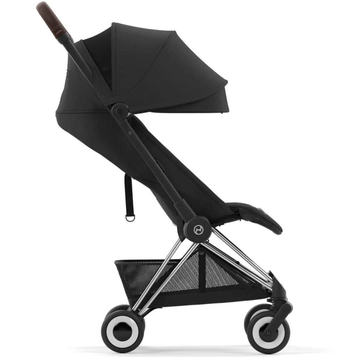 Коляска прогулочная Cybex Coya шасси Chrome Brown с дождевиком и бампером