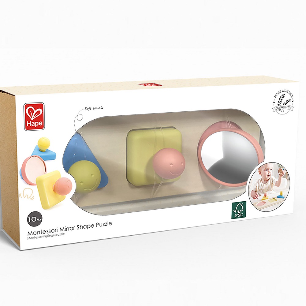 Сортер Hape «Цвета и формы» 3 фигуры с ручкой и зеркалом
