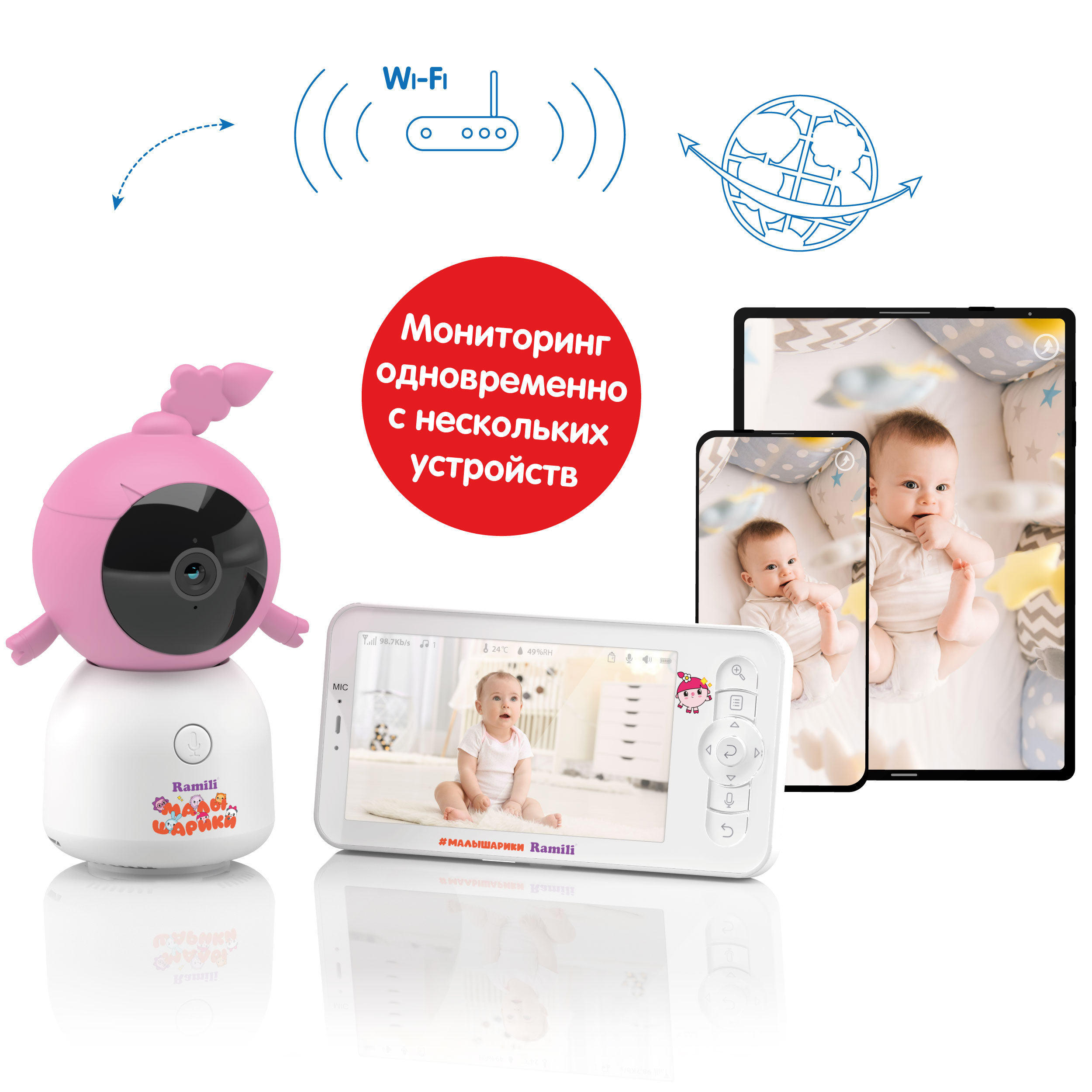 Видеоняня Ramili Baby Нюша, Малышарики, с креплением RV100NUSHA