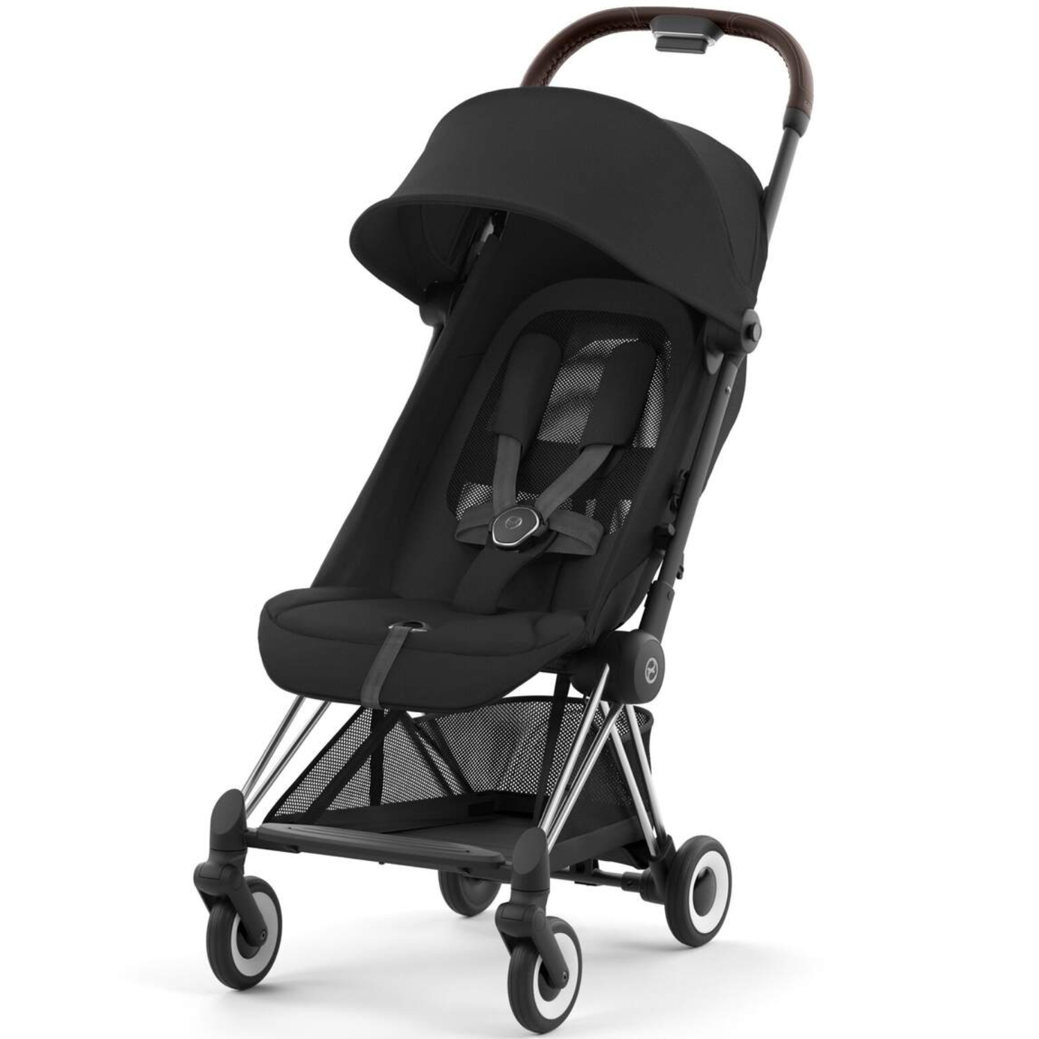 Коляска прогулочная Cybex Coya шасси Chrome Brown с дождевиком и бампером