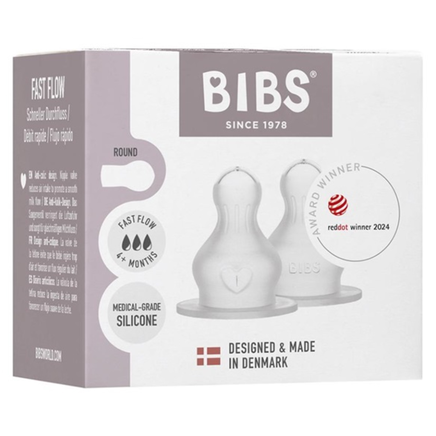 Соска BIBS силиконовая для бутылочки быстрый поток, 2 шт.